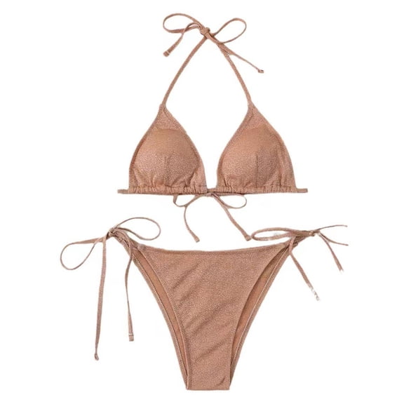 QUNYINEY String Women's Bikini Sets 2 Piece Solid Thong Swimwear Tie Side Swimsuit Sets