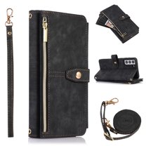 Allytech PU Leather Case for Samsung Galaxy S22 5G 2022, Removable Adjustable Crossbody Shoulder Strap [9 Card Holders] Lanyard Purse Stand Wallet Cover for Samusng S22 6.1 inch, Black