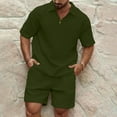 thumbnail image 2 of Dagegui Mens 2 Pieces Sweatsuits Waffle T-Shirts and Short Pants Sets 1/4 Zip Up Turndown Collar Shirts Solid Casual Loose Fit Set Summer Army Green L, 2 of 6