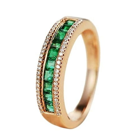 HeartsAndYou 2ct Natural Emerald Diamond Wedding Band 3 Row Half Eternity 14k SOLID Rose Gold