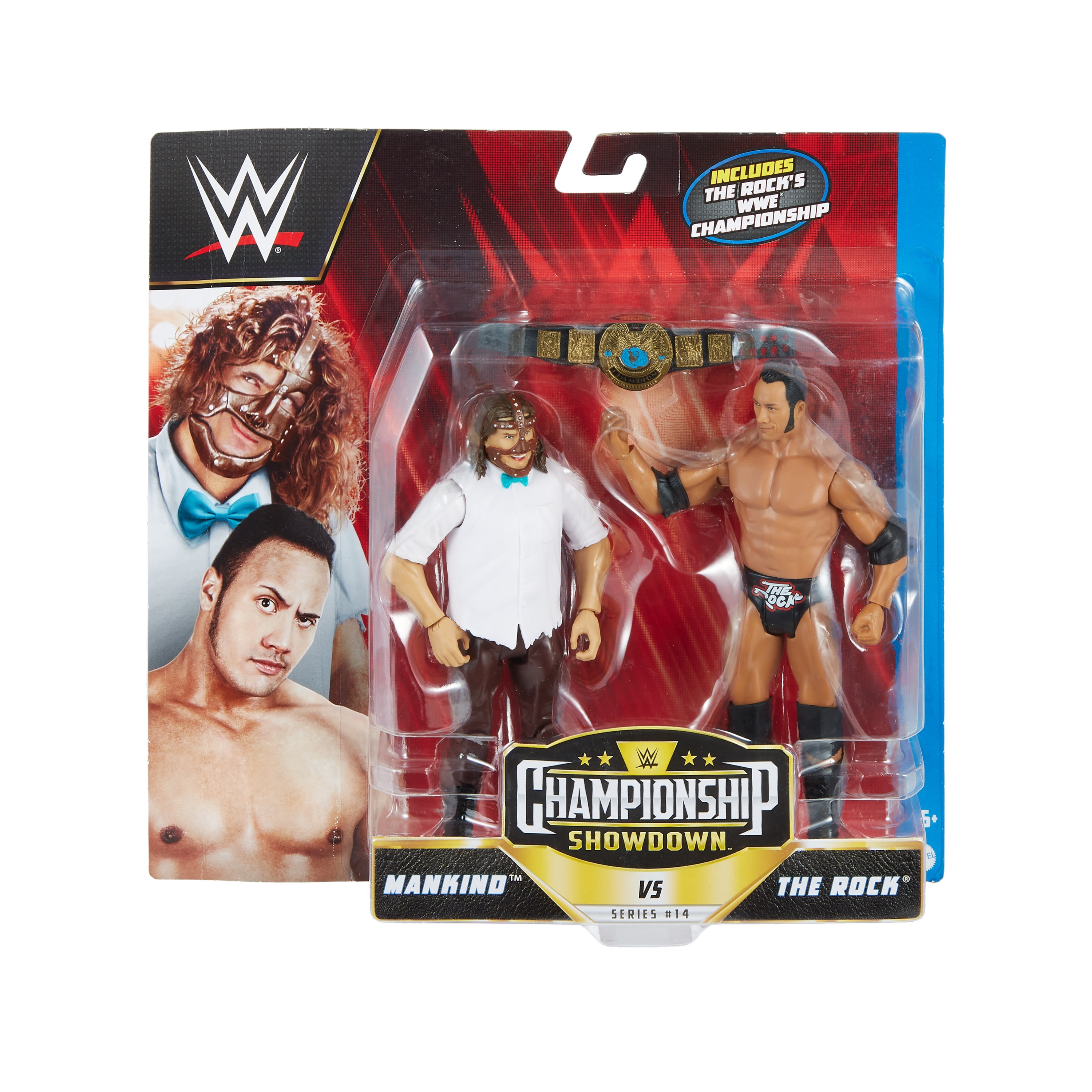 WWE Championship Showdown The Rock vs Mankind Collectible Action Figures 2-Pack, Multicolor, 0.69 lb