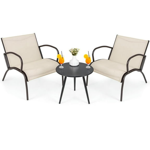 Barara King Patio Relaxation Sets,3 Piece Patio Metal Aluminum Wide Armchair and Table Set-Rusic Brown