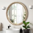 thumbnail image 4 of GDF Studio 23.62" Round Decorative Wall Mirror, Distressed Wood Beaded Frame, Farmhouse Accent Style, Natural, 4 of 8