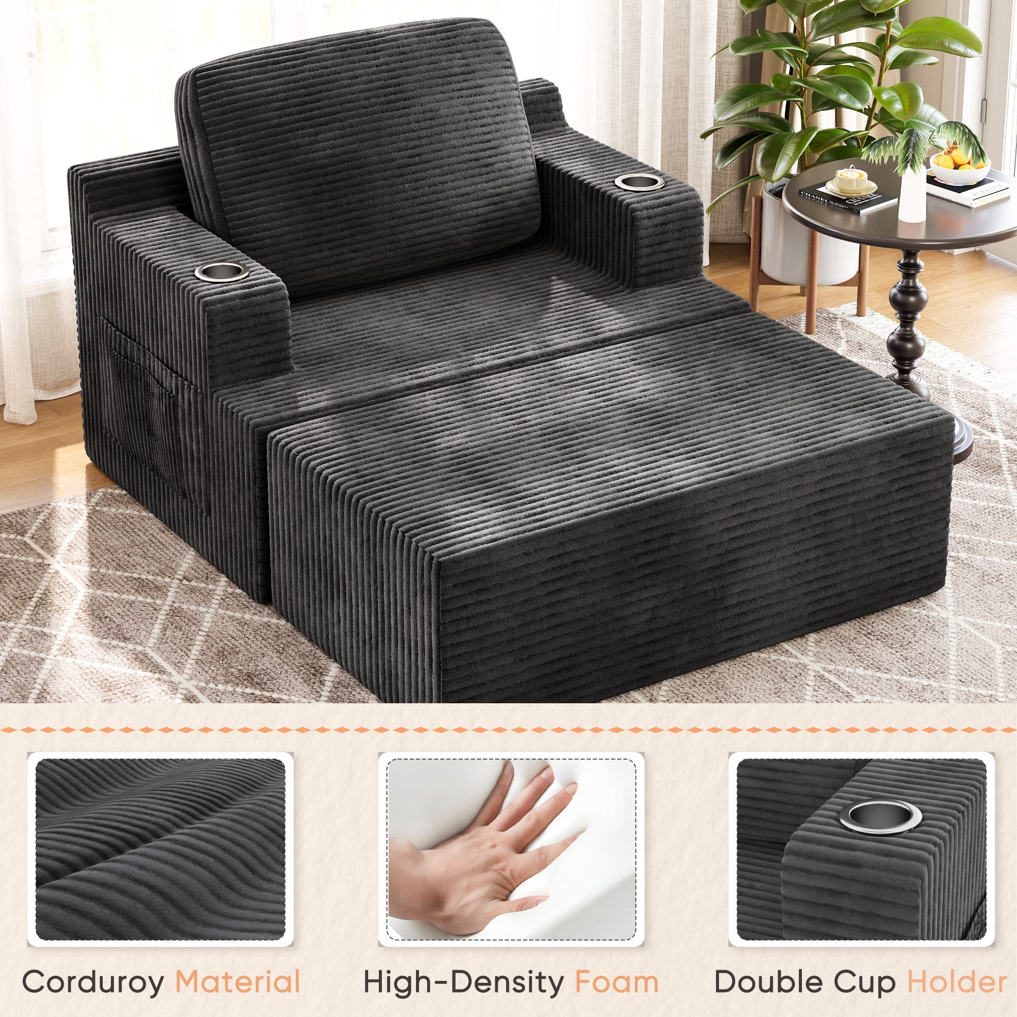 Homall Oversized Boneless Sofa Chair Deep Seat Sleeper Sofa Chaise Lounge Chair Indoor for living room,Black