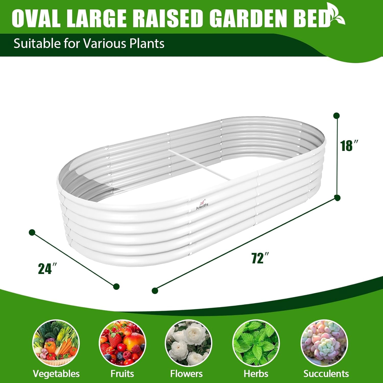A ANLEOLIFE 6X2X1.5 ft Galvanized Raised Garden Beds Outdoor, Oval Round Metal Planter Box for Planting Vegetables Flowers Herb