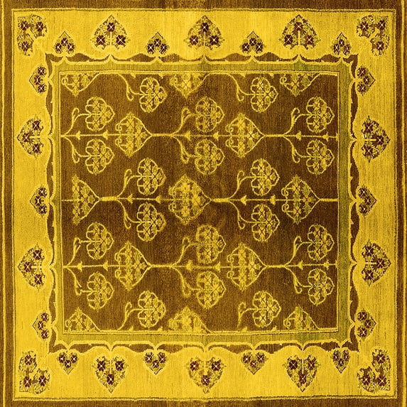 Ahgly Company Machine Washable Indoor Square Oriental Yellow Industrial Area Rugs, 5' Square