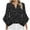 Black 01, variant on Women's 3/4 Sleeve Tops Dressy Casual V-Neck Solid Color Business Work Blouses Chiffon Office Shirts