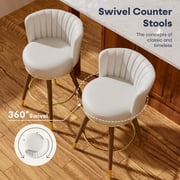 Ninecer Counter Height Bar Stools Set of 2, 26 Inch Swivel PU Leather Bar Chairs with Back and Footrest, Round Low Back Barstools for Kitchen Island Dining Room, White