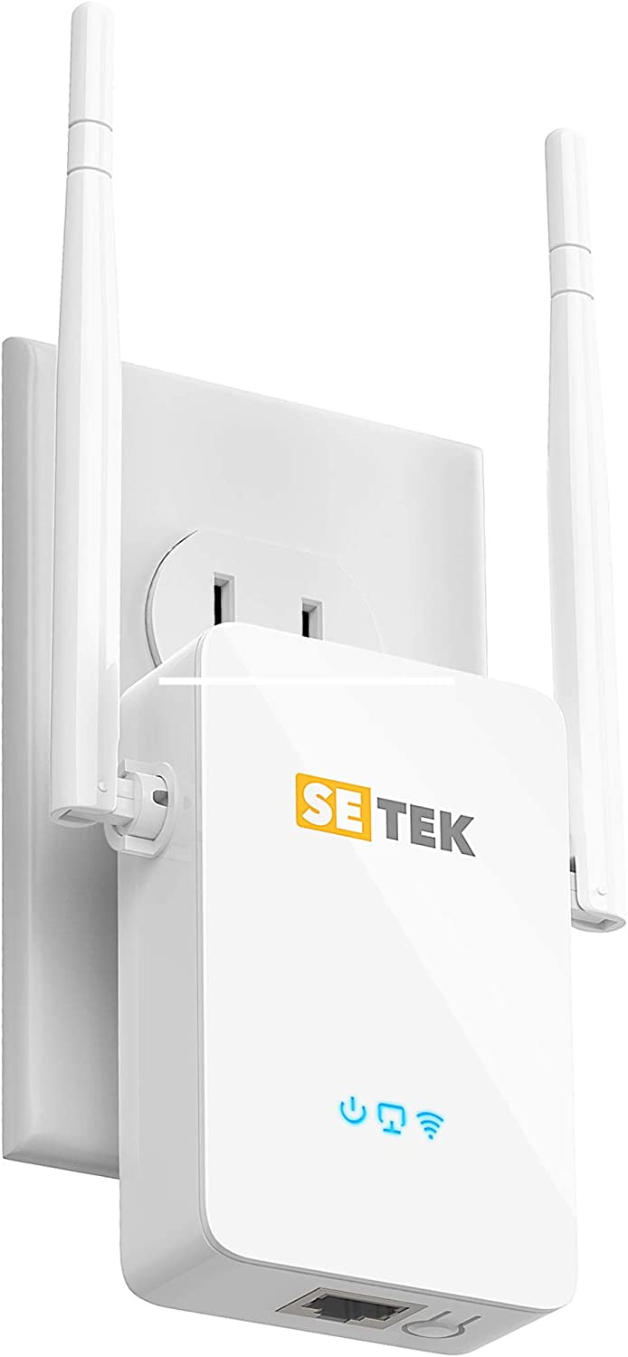 Setek Wifi Extender Signal Booster up to 2500sq ft - Dead Zone Ender with 2 Advanced Antennas, Wireless Internet Amplifier - Covers 15 Devices - Ethernet/LAN Port