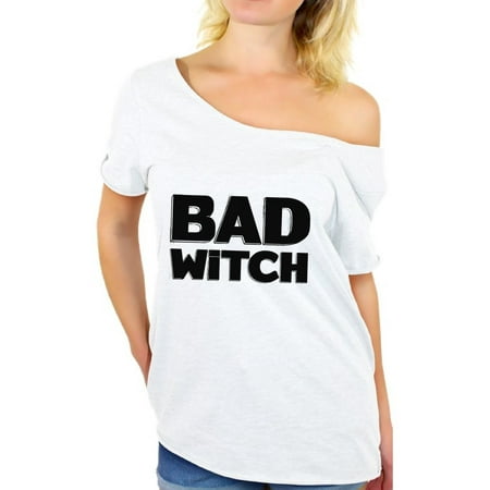 Awkward Styles Bad Witch Off Shoulder Shirt Women's Halloween Tshirt Oversized Halloween Loose T Shirts Halloween Witch Off The Shoulder Tops Dia de los Muertos Party Outfit Day of the Dead Gifts