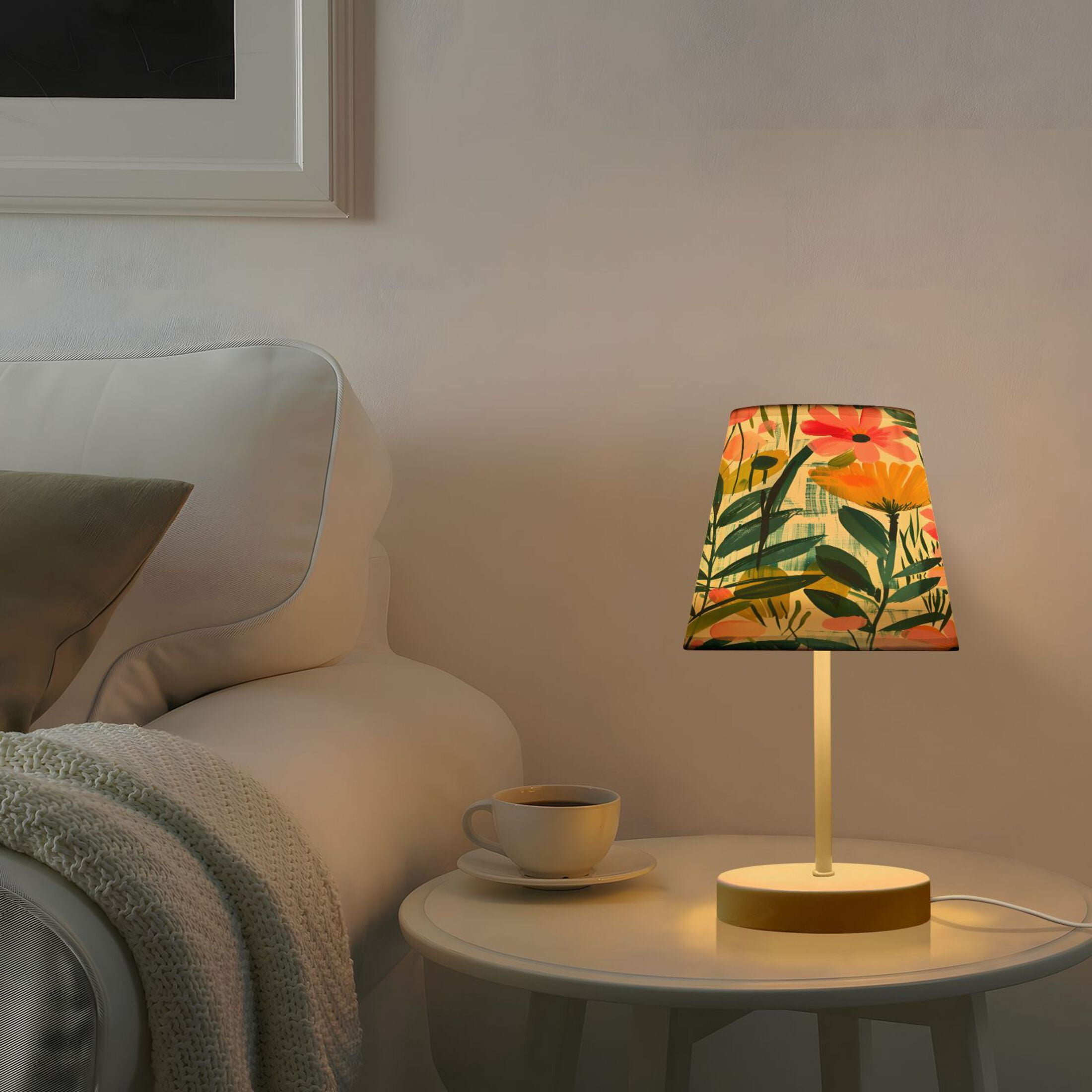 Ryvnso LED Bedside Table Lamp Flower Oil Painting Bedroom Desk Lamps Nightstand Lampshade M