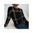 thumbnail image 6 of Checkered Knit Sweater for Women Fall Winter Casual Crew Neck Pullover Sweaters Color Block Tops Black S, 6 of 7