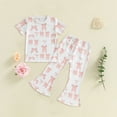 thumbnail image 2 of Xyant Toddler Girl Clothes Summer Cute Outfits Bow Print Short Sleeve T Shirt Tops Bell Bottom Pant Little Girls Spring Outfit (Red,2-3 Years), 2 of 4