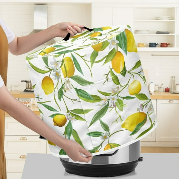 Xoenoiee Lemon Leaves Floral Pattern Round Pressure Cooker Dust Cover 3 qt, Air Fryer Cover Dust Cover Kitchen Appliance Cover with Pocket for Crock Pot, Washable