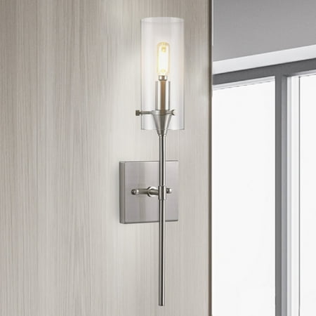 

Cato 4.5 1-Light Bohemian Farmhouse Iron/Glass LED Sconce Nickel/Clear