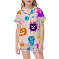 thumbnail image 4 of Toddler Girls Pajamas Cute Halloween Colorful Skeleton Graphics Short Sleeve Notched Collar Button Closure Loose Fit 2Pc Summer Fall Lounging Wear Stylish Loungewear,Pink,3-4 Years, 4 of 4