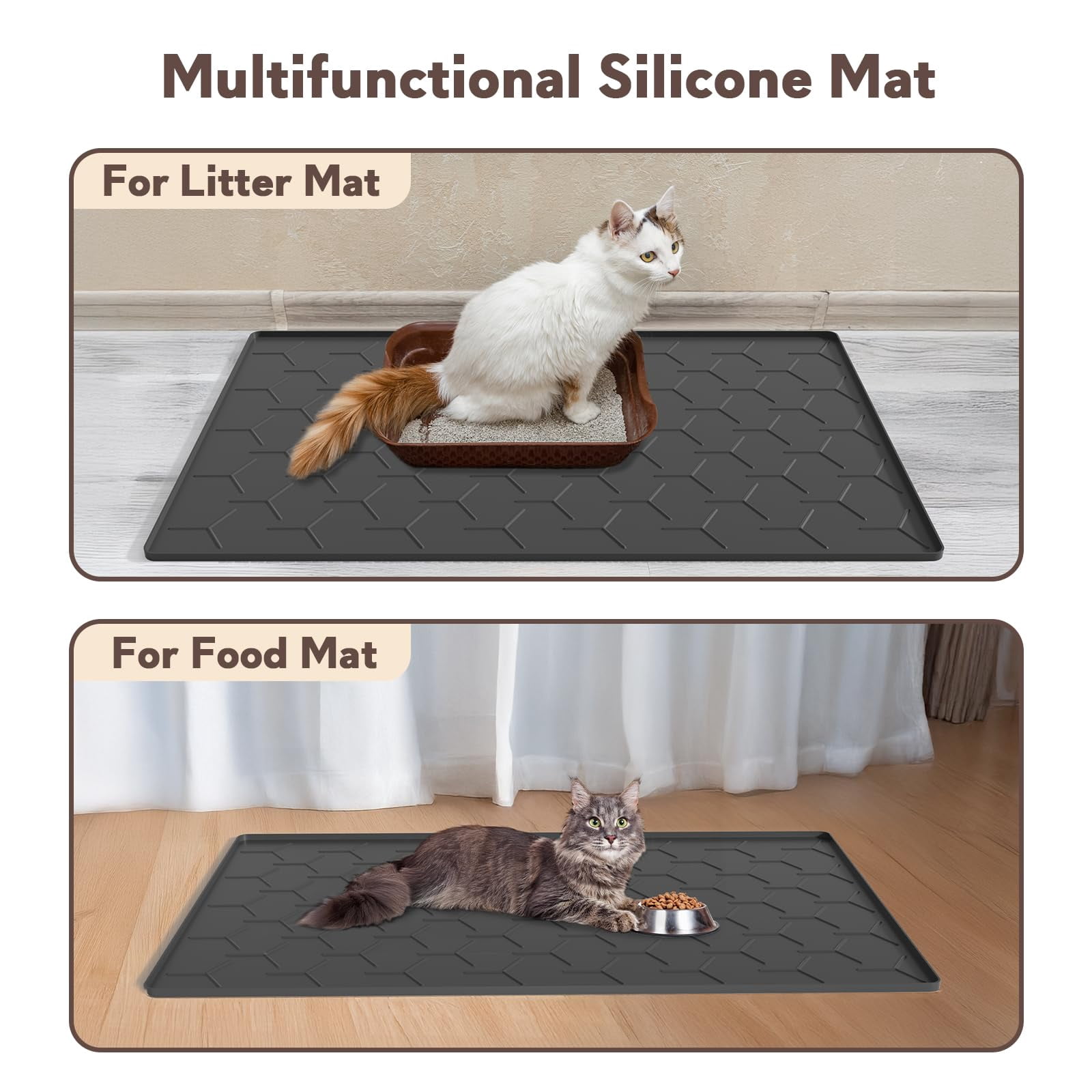 Cat Mat For Litter Box  Large 40" X 28" Xl Waterproof Silicone Pad Floor Black