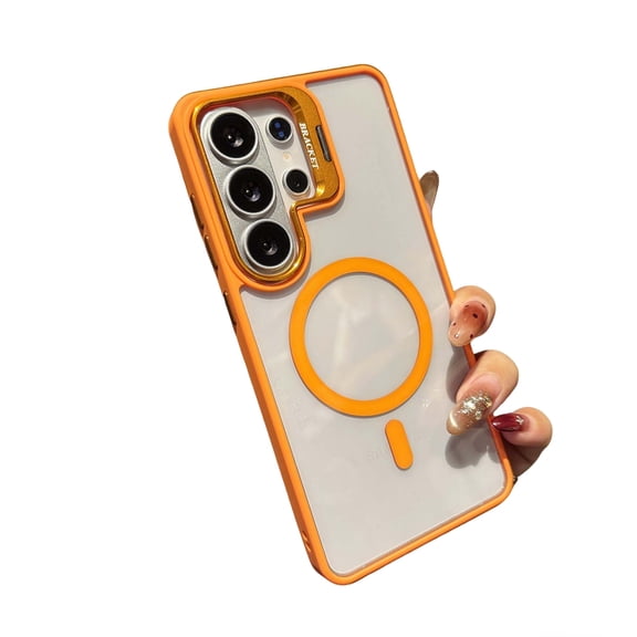 Allytechgroup Clear Case for Samsung Galaxy S26 Ultra, with Camera Lens Kickstand Compatible with Magsafe Anti-Scratch Shockproof Bumper Rugged Phone Cover for Women Men, Orange
