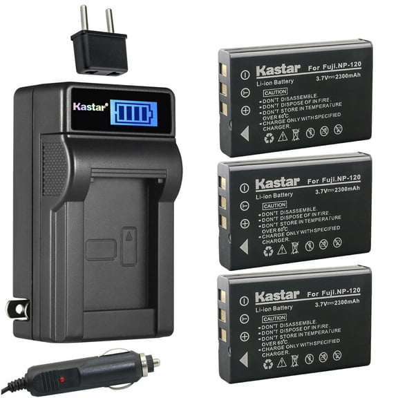 Kastar 3-Pack FNP-120 Battery and LCD AC Charger Compatible with Fujifilm NP-120, NP-120B, FinePix 603, FinePix F10, FinePix F10 Zoom, FinePix F11, FinePix F11 Zoom, FinePix M603, FinePix M603 Zoom