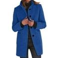 thumbnail image 2 of Difdany Long Pea Coats for Women Winter Stand Collar Single Breasted Wool Coats Wool Blend Peacoat Thicken Blazer Jacket Blue 4XL, 2 of 5