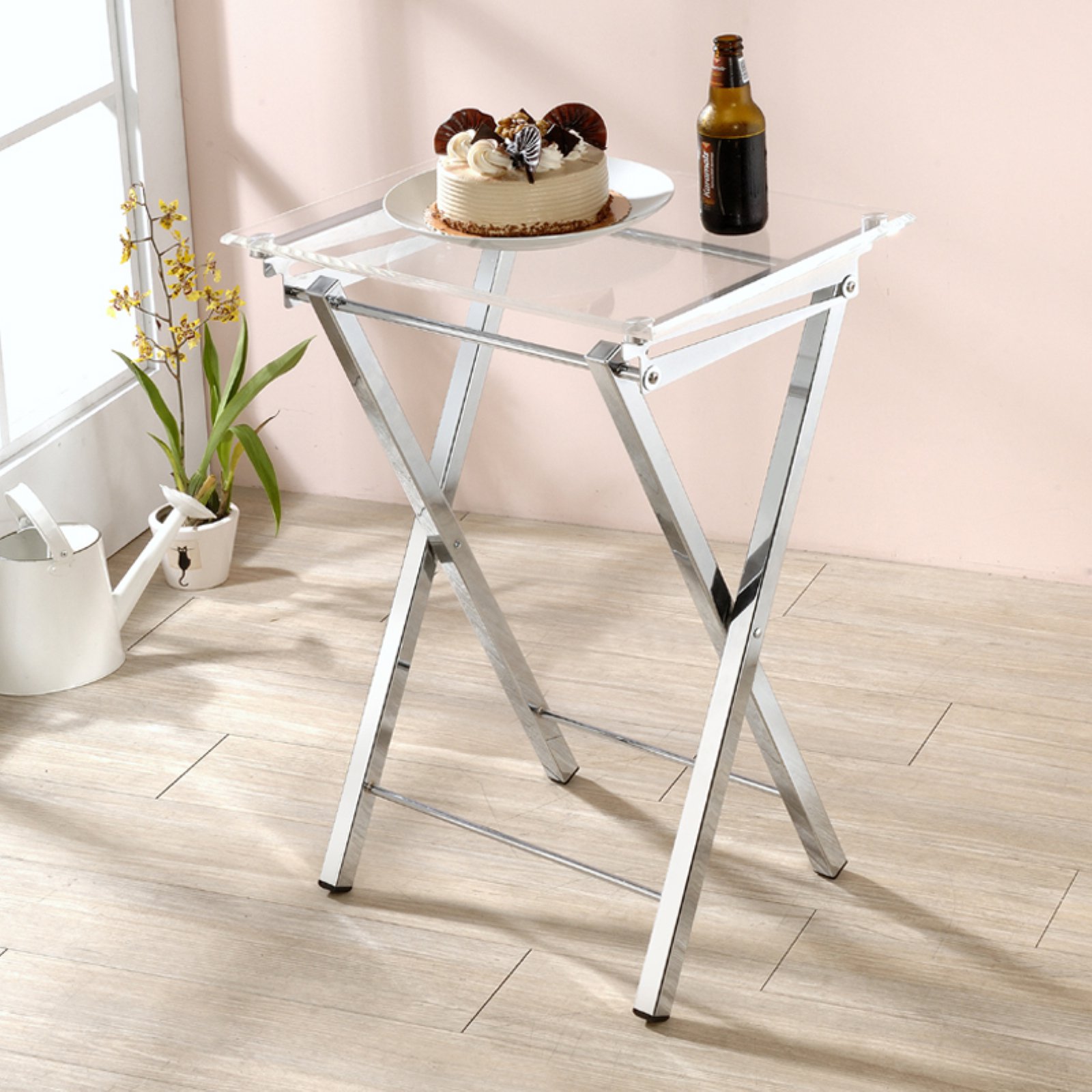 Millenial Collection Mari Folding Tray Table In Chrome Set Of 2 Walmart Com Walmart Com