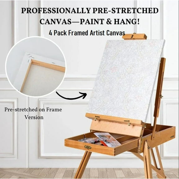 Canvases For Painting, 4-Pack 16x20" Framed Pre-Stretched Canvas Double Gessoed