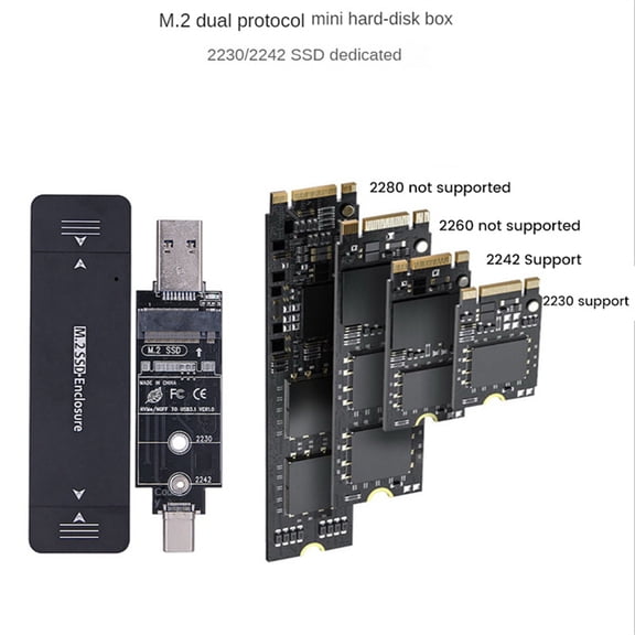 M.2 SSD-Enclosure USB 3.1 Type C Hard Disk Enclosure External Hard Drive Enclosure Case for 2230 2242 for /Linux