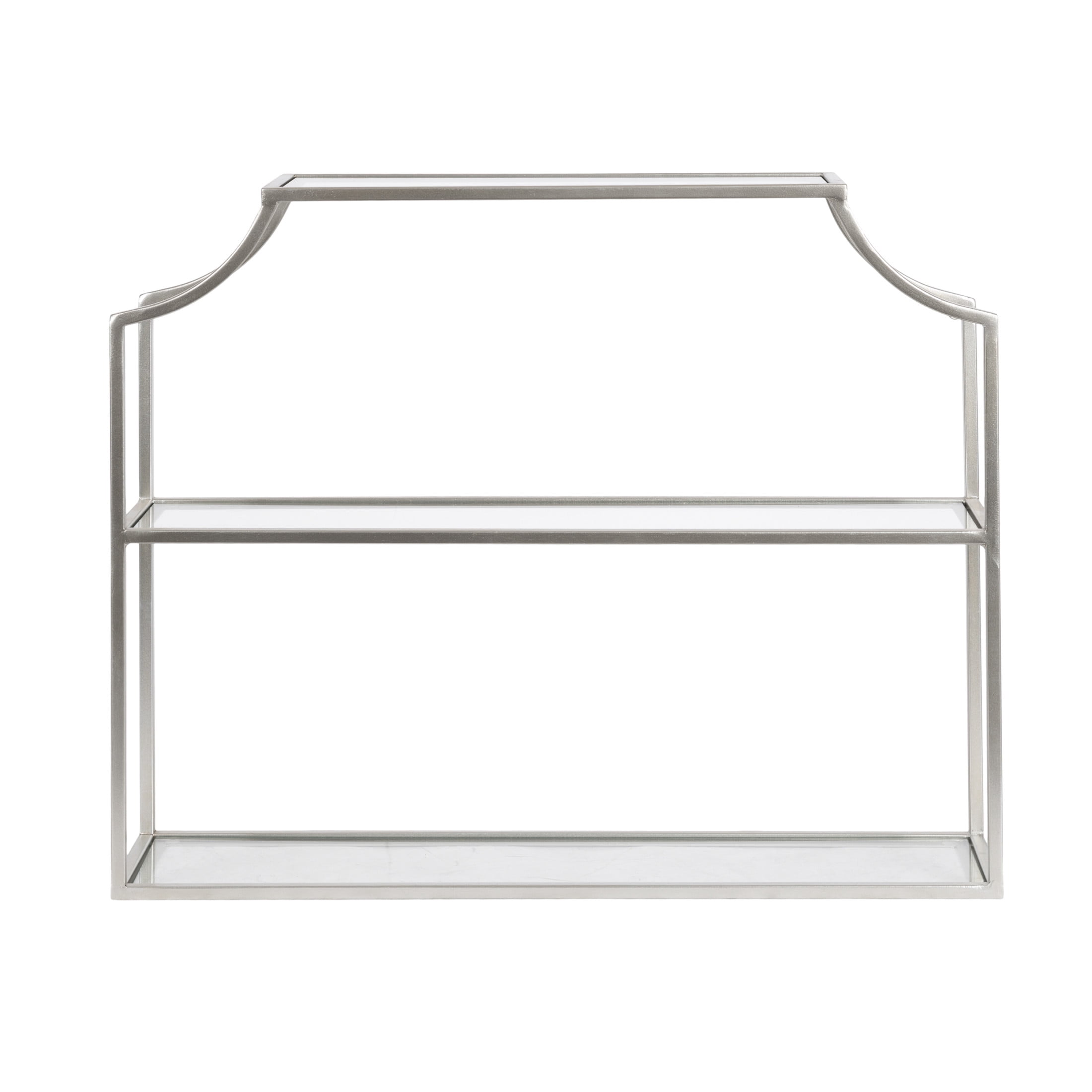 Kate and Laurel Ciel Modern Glam Wide Two-Tier Wall Shelf, 24 x 20, Silver, Tiered Bathroom Shelves for Over the Toilet Storage or Bedroom Makeup Organizer