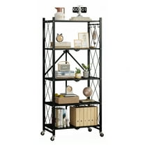 SUGIFT 5-Tier Foldable Metal Storage Shelf with Wheels, No Assembly, Heavy-Duty Organizer (750 lbs) for Home, Garage & Office, Black
