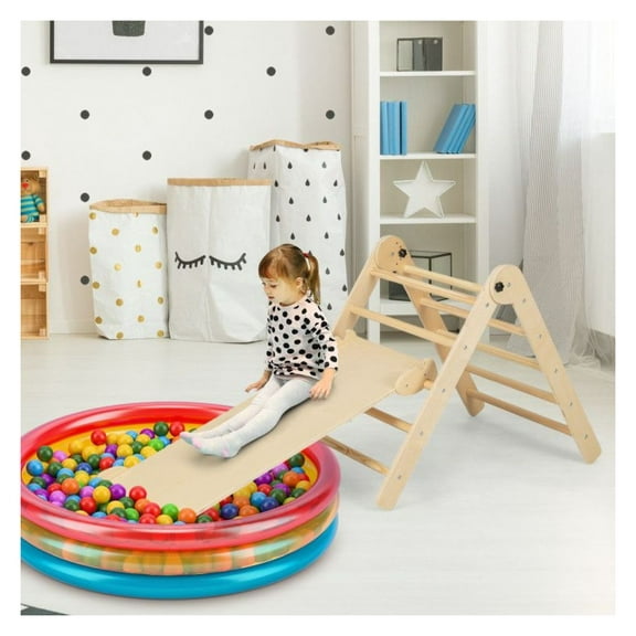 3-in-1 Pikler Triangle Climbing Toys for Toddlers - Foldable Wooden Climbing Frame with Ramp, Adjustable Height - Indoor Outdoor Play Equipment for 3 Year Olds