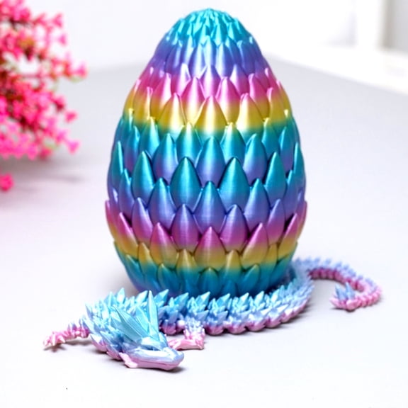 3D Printed crystal dragon egg,Flexible Joint Animal lacertid Figurines,Realistic Eyes, Home Office Decor,Fidget Toy for Adults Teens Boy Festival Gifts
