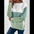 thumbnail image 4 of Suéter Informal de Cuello Redondo, Acanalado, de Punto con Bloques de Color, Hombros Caídos y Larga para Mujer, Otoño e Invierno. Verde XL, 4 of 9