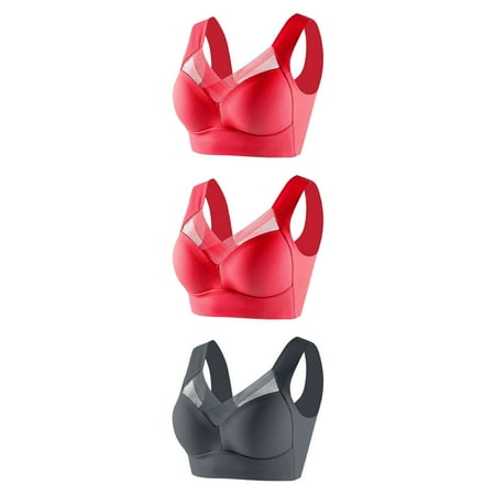 LFEOOST 3 Pack Lysine Charm Bras Zen Chic Bra Seamless Bra Sexy Push Up Wireless Bra Posture Correcting Bra Breathable Bras Gray XXXL