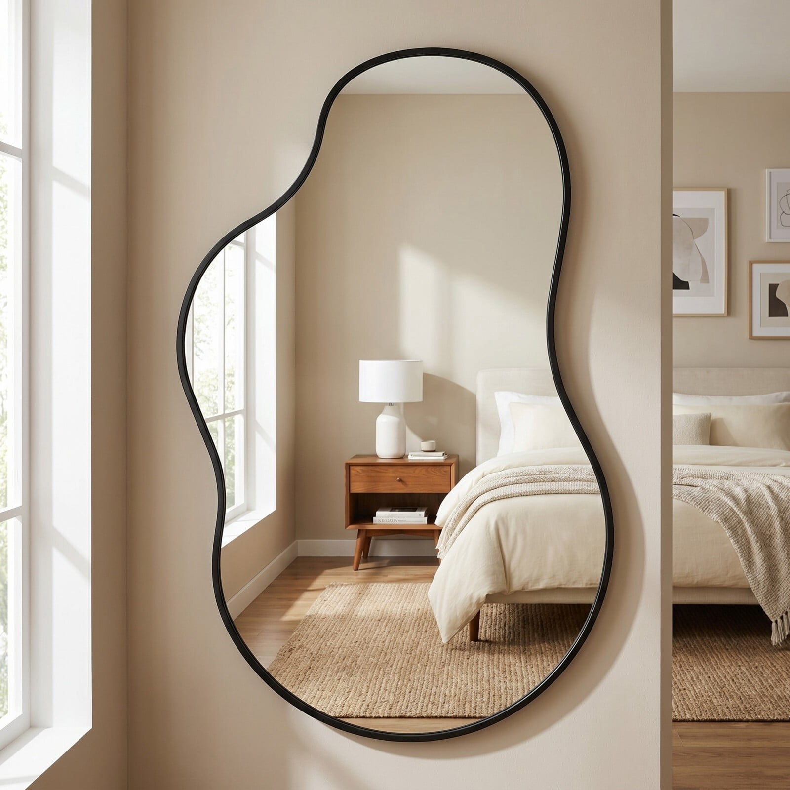 Easy4Home 24"x40" Irregular Bathroom Vanity Wall Mirror,Black