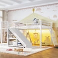 thumbnail image 3 of Leumius Twin Size Metal Loft Bed with Slide & Ladder, Metal Loft Bed with Storage Drawers and Hanging Area, LED Lights,Antique White, 3 of 17