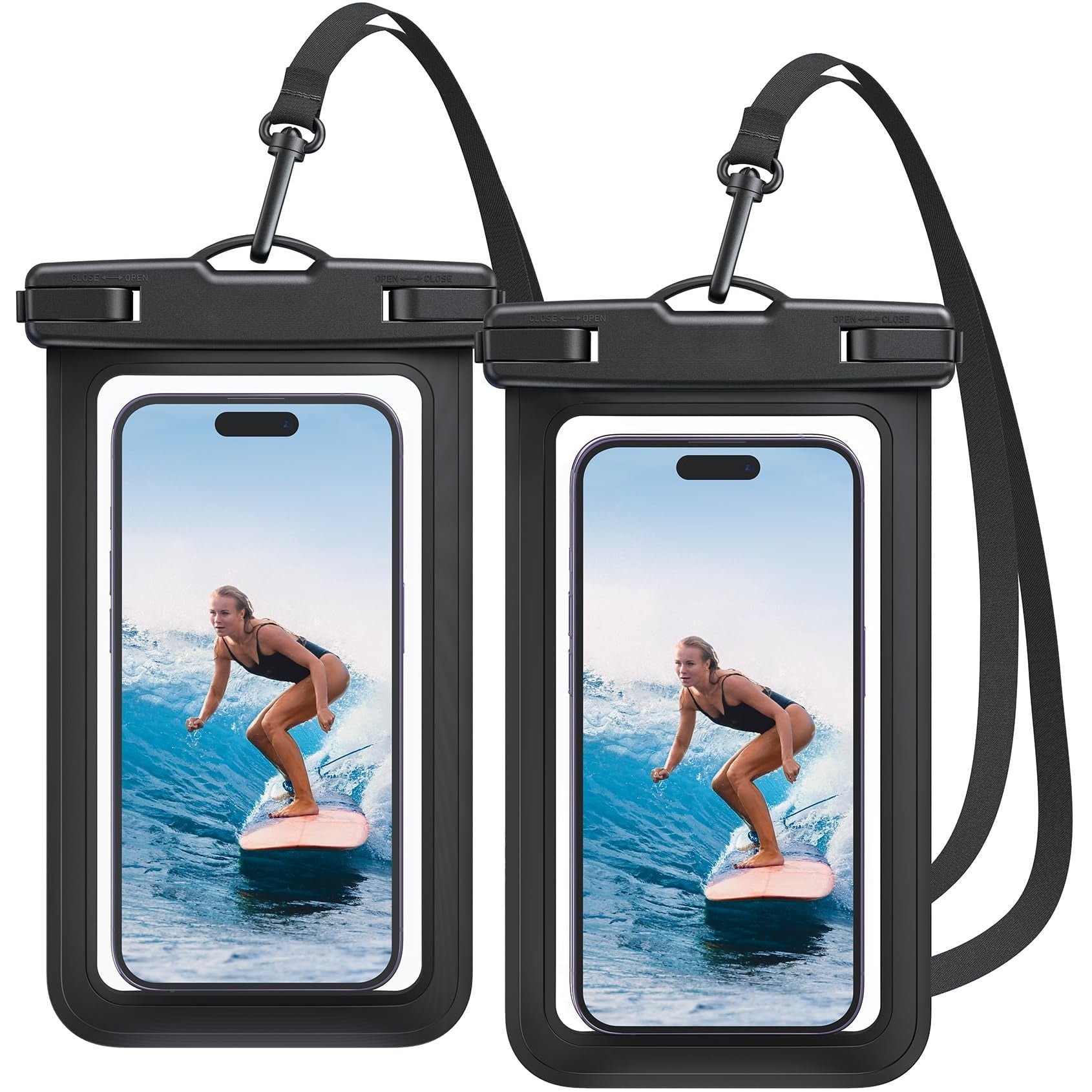 Waterproof Phone Pouch Case - [2 Pack][Easy Lock & Heavy Duty] IPX8 Water Proof Cell Phone for Beach, Swimming Equipment Bags for iPhone 17 16 15 14 13 12 Pro Max Plus, Galaxy S25, 4-7"