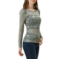 thumbnail image 4 of Allegra K Women's Puff Long Sleeve Semi Sheer Floral Lace Tops, 4 of 5