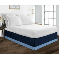 D.N.G. BEDDINGS 1 Piece Split Corner Two Tone Tailored Bed Skirt, Twin XL Size 24 Inch Deep Pocket, 800 Thread Count, 100% Egyptian Cotton, Solid Navy/Medium Blue Color.