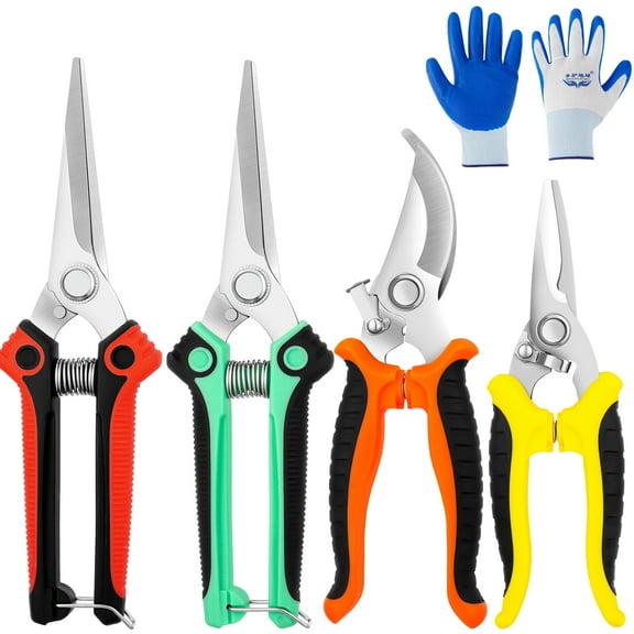 LUIISIS 5 Pack Garden Pruning Shears Stainless Steel Blades, Handheld Scissors Set with Gardening Gloves, Heavy Duty Garden Bypass Pruning Shears, Tree Trimmers Secateurs, Hand Pruner(Multi-color)