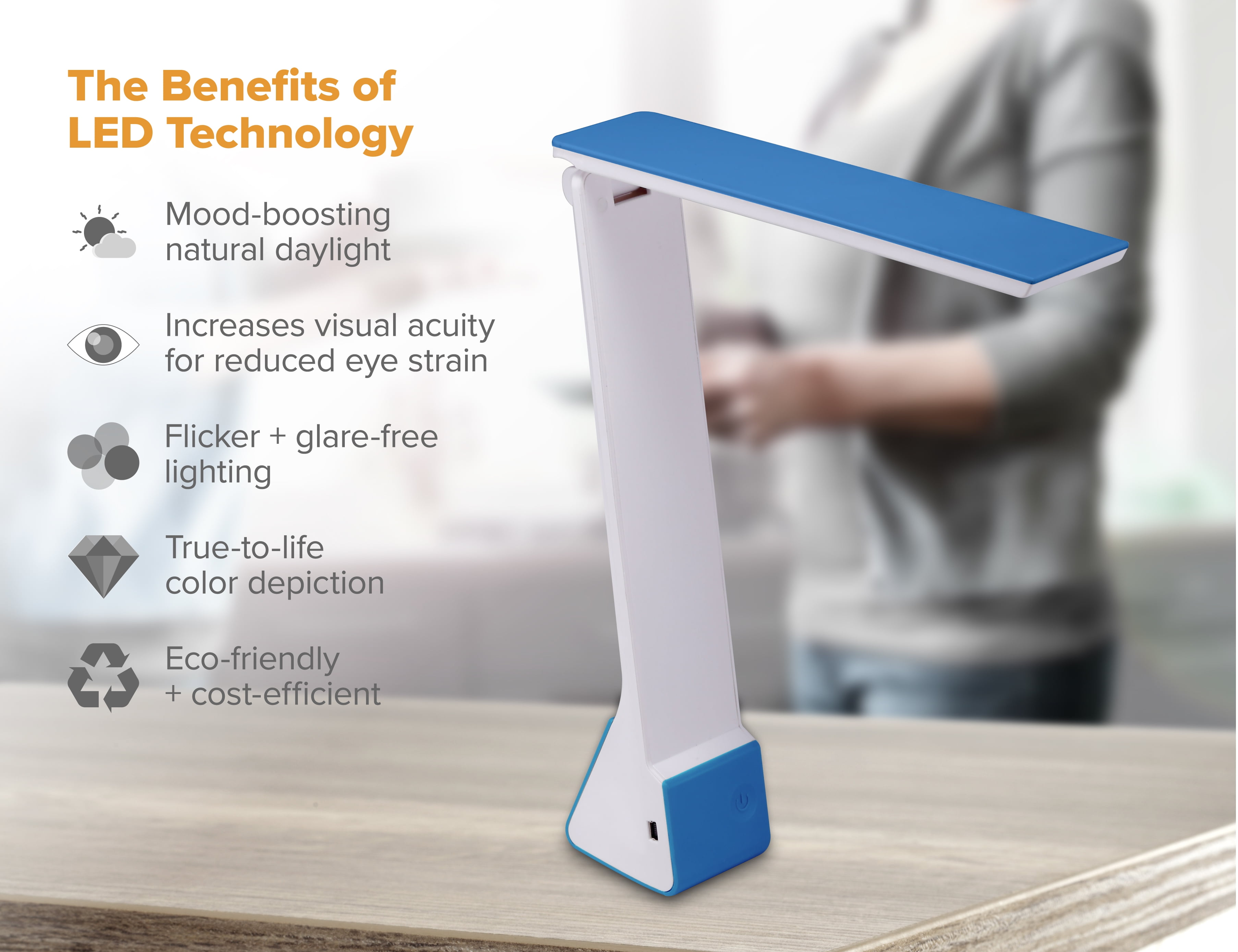Bostitch Rechargable Battery Led Desk Lamp, 3 Color Temperatures, Flip Open, Blue (KT-VLED1810-BLUE)