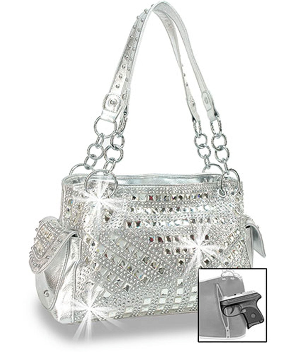 Zzfab Zzfab Gem Studded Rhinestone Western Carry Purse Silver