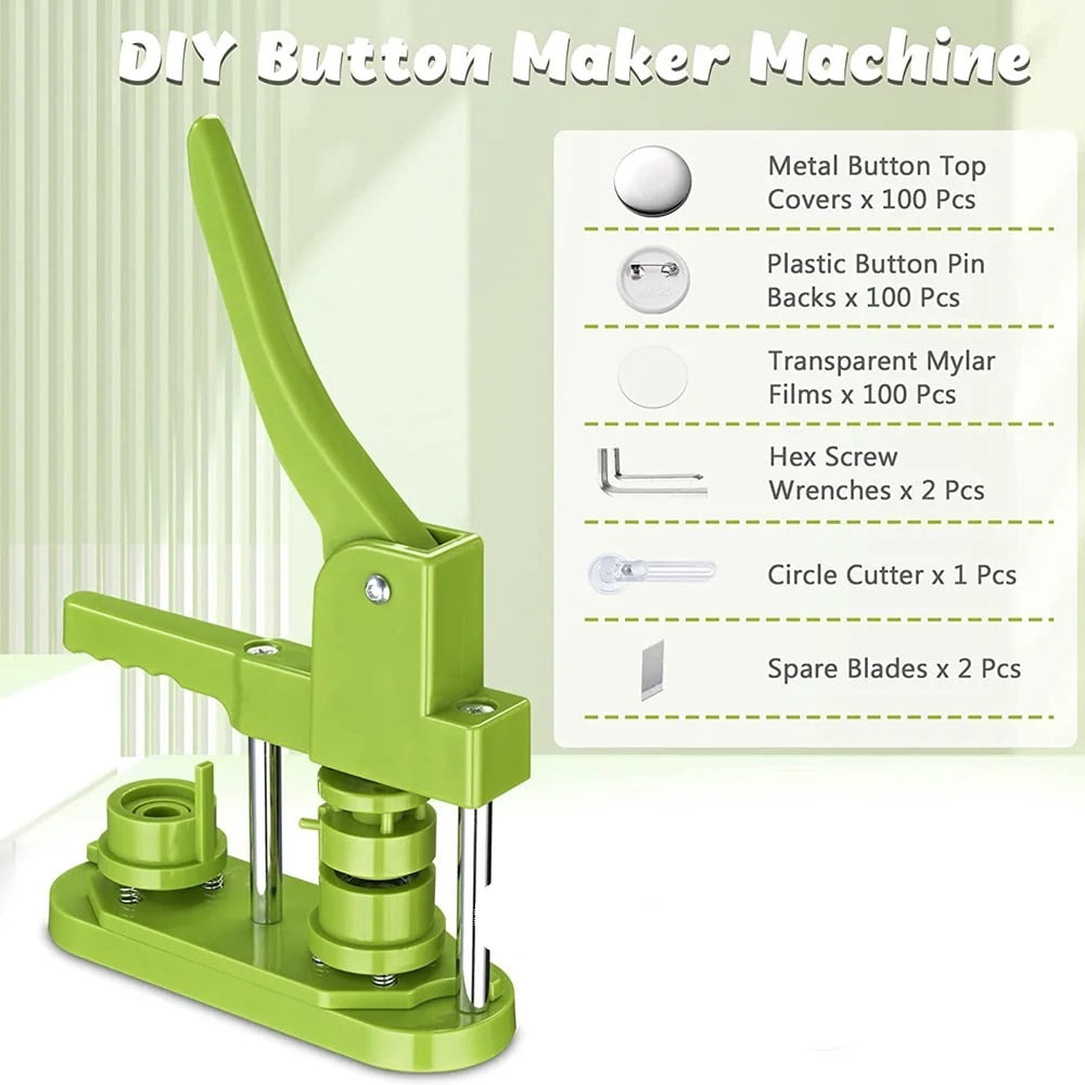 Pin Badge Maker Machine Set with 100 Pcs Button Part+Circle Cutter+Tool, 25MM Badge Button ,Beginner-Friendly