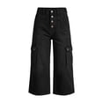 thumbnail image 4 of Usloyux Women's Wide Leg Capri Pants High Waisted with Pockets Casual Solid Streetwear Cargo Trousers for Summer Vacation Beach, Black XL, 4 of 6