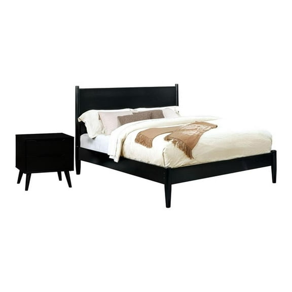 FOA Belkor 2-Piece Black Solid Wood Bedroom Set - Queen   Nightstand