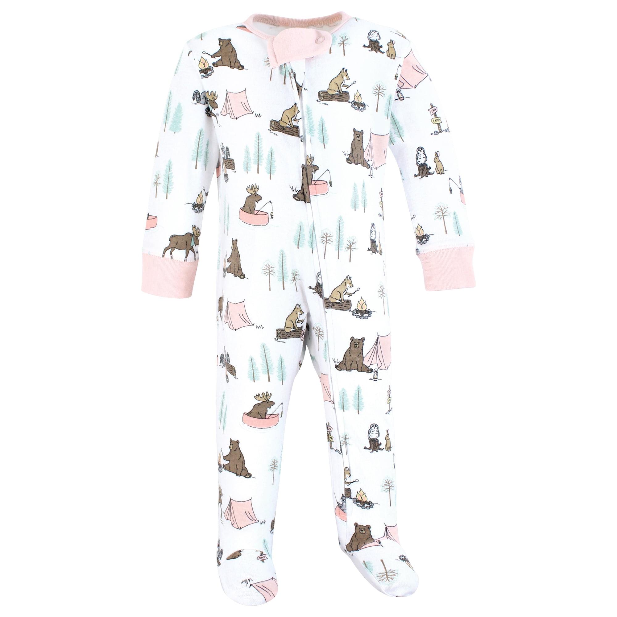 Touched by Nature Unisex Baby Organic Cotton Sleep and Play, Pink Camping Animals, Preemie