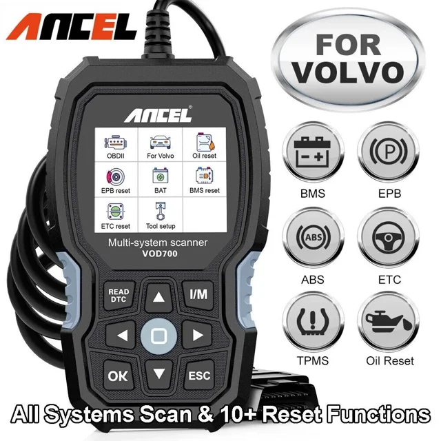 ANCEL VOD700 Tout Système OBD2 Scanneur Compatible avec VOLVO Oil ABS EPB Diagnostic