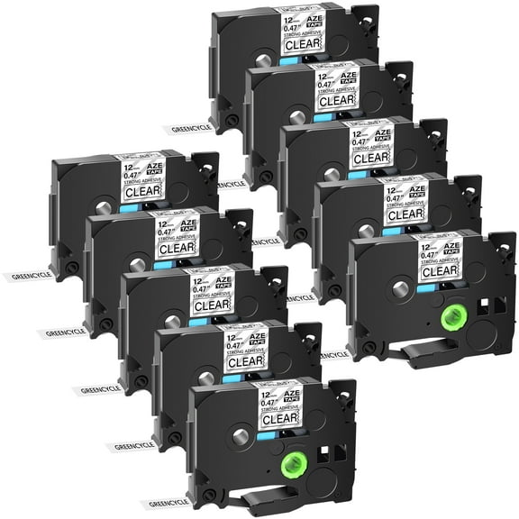 GREENCYCLE 10PK Compatible for Brother P-touch Black on Clear 12mm TZ TZe TZe-S131 TZ-S131 TZ-131 TZe-131 Extra Strength Laminated Label Tape