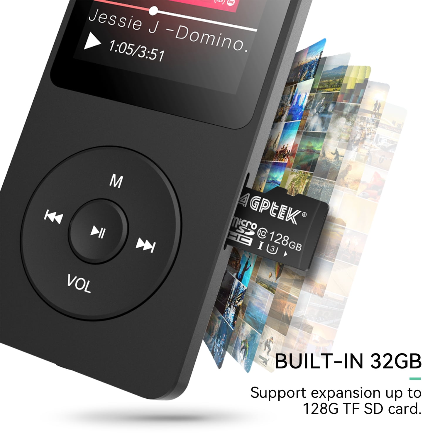 AGPTEK A02X 32GB Bluetooth 5.3 MP3 Player, 1.8 inch Screen