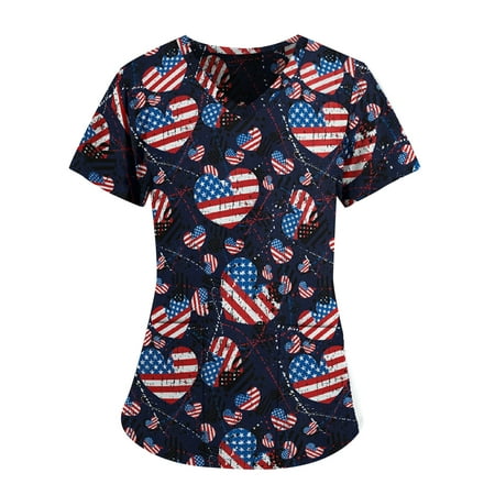 

XHJUN Scrub Tops 4x American Flag Printed Top Women 4th Of July Patriotic Shirt Butterfly Printed Graphic Usa Independence Day Shirts Pink XL