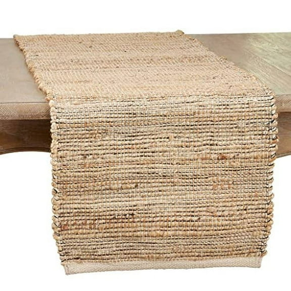 Fennco Styles Chindi Design Cotton Jute Table Runner 16" W x 72" L - Natural Handwoven Table Cover for Home, Dining Room, Banquets, Family Gatherings and Special Occasions